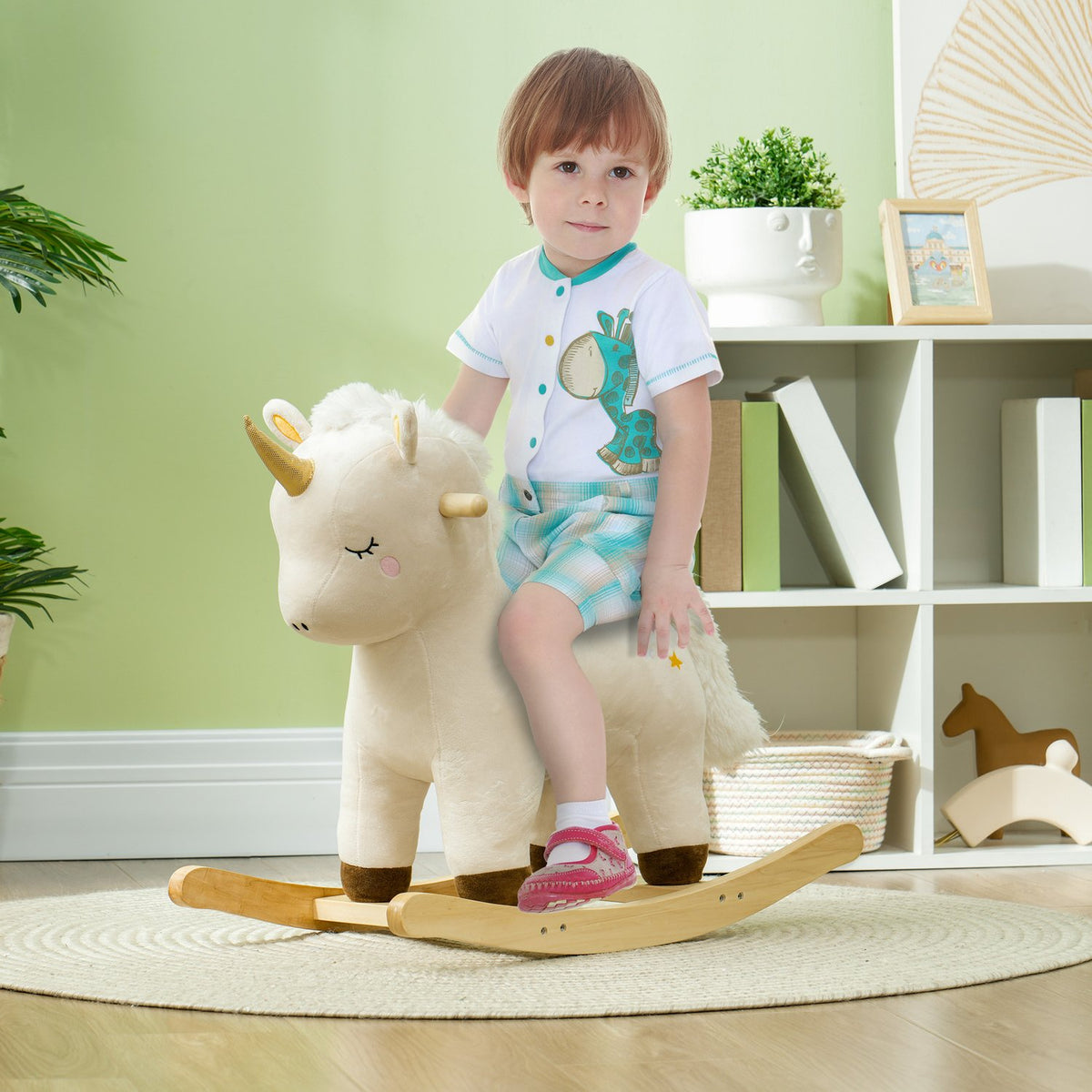 Rocking Toy with Unicorn Design, Sound, Soft Seat, for 2-4 Years Children, Plush, White