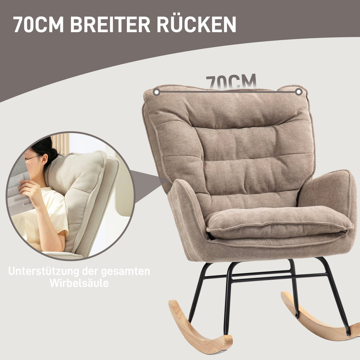 Rocking chair, armchair, nursing chair with chenille look, rocking chair up to 120 kg load capacity for bedroom, living room, brown
