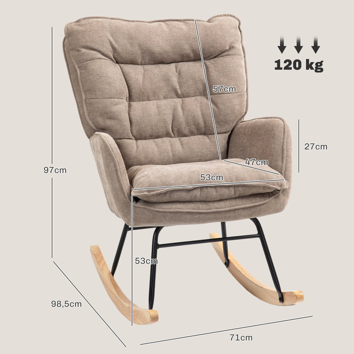 Rocking chair, armchair, nursing chair with chenille look, rocking chair up to 120 kg load capacity for bedroom, living room, brown