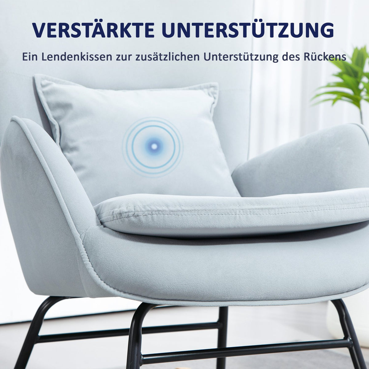 Rocking chair, armchair, nursing chair with velvet look, rocking chair with a load capacity of up to 120 kg for bedrooms, living rooms, light grey