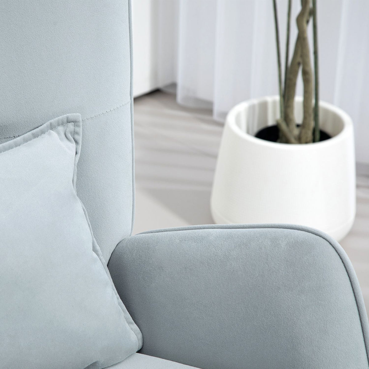 Rocking chair, armchair, nursing chair with velvet look, rocking chair with a load capacity of up to 120 kg for bedrooms, living rooms, light grey