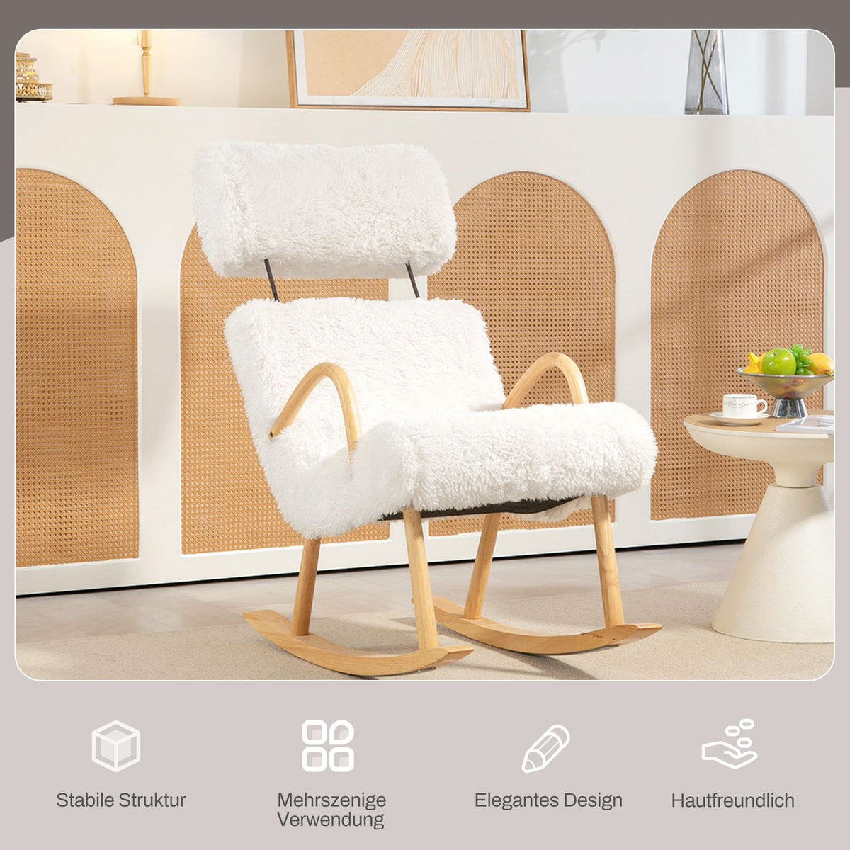 Rocking chair, armchair, nursing chair with wool look, rocking chair up to 120 kg load capacity for bedroom, living room, white