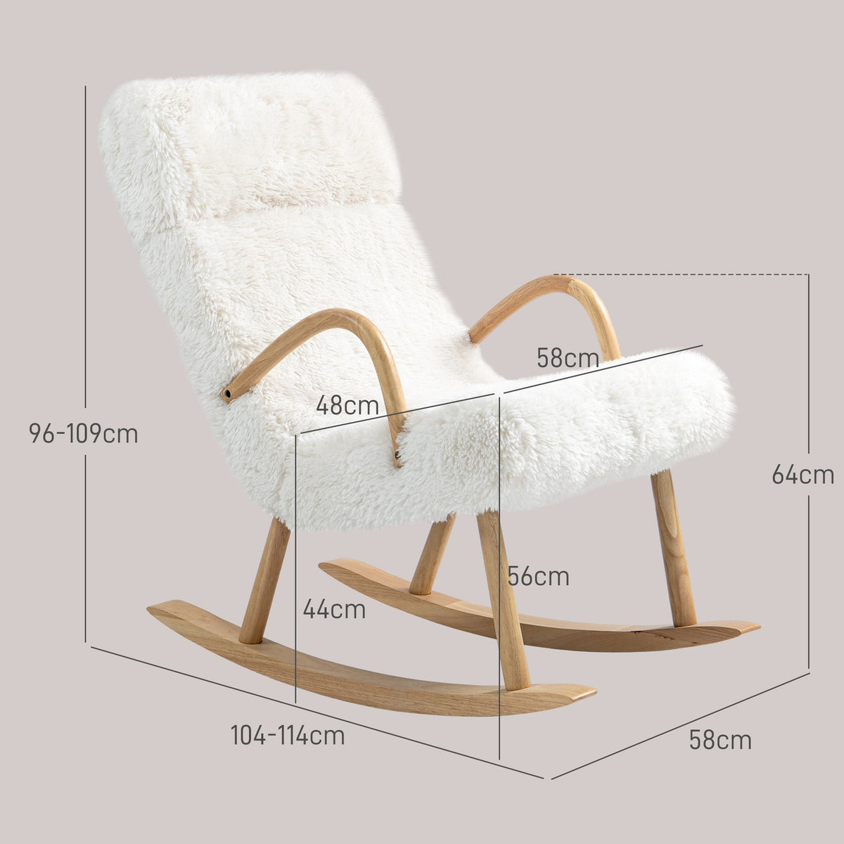 Rocking chair, armchair, nursing chair with wool look, rocking chair up to 120 kg load capacity for bedroom, living room, white