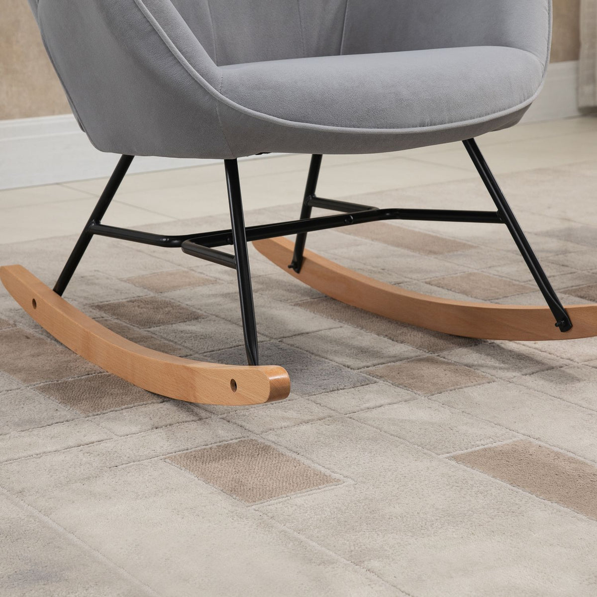 Rocking chair, ergonomic swing chair, armchair, nursing chair with velvet look, rocking chair can hold up to 150 kg, for bedroom, living room, light gray
