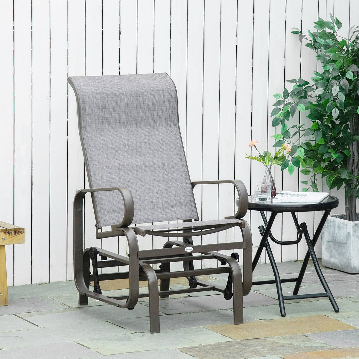 Rocking chair garden chair relaxation chair 60x75x104cm metal garden swing for terrace balcony with text line