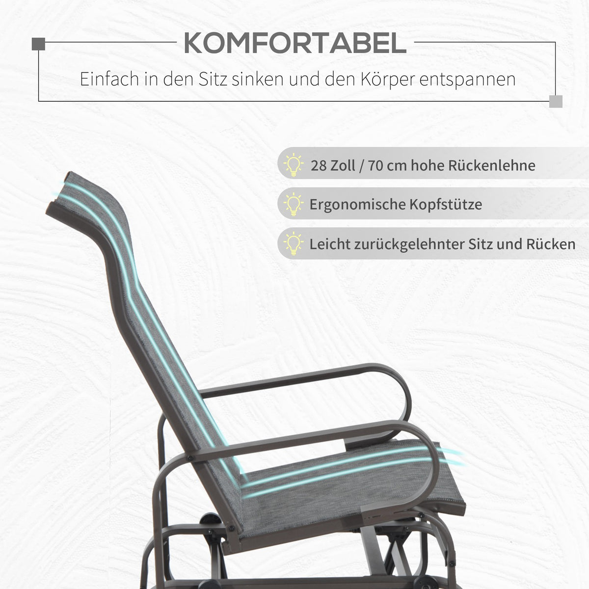 Rocking chair garden chair relaxation chair 60x75x104cm metal garden swing for terrace balcony with text line