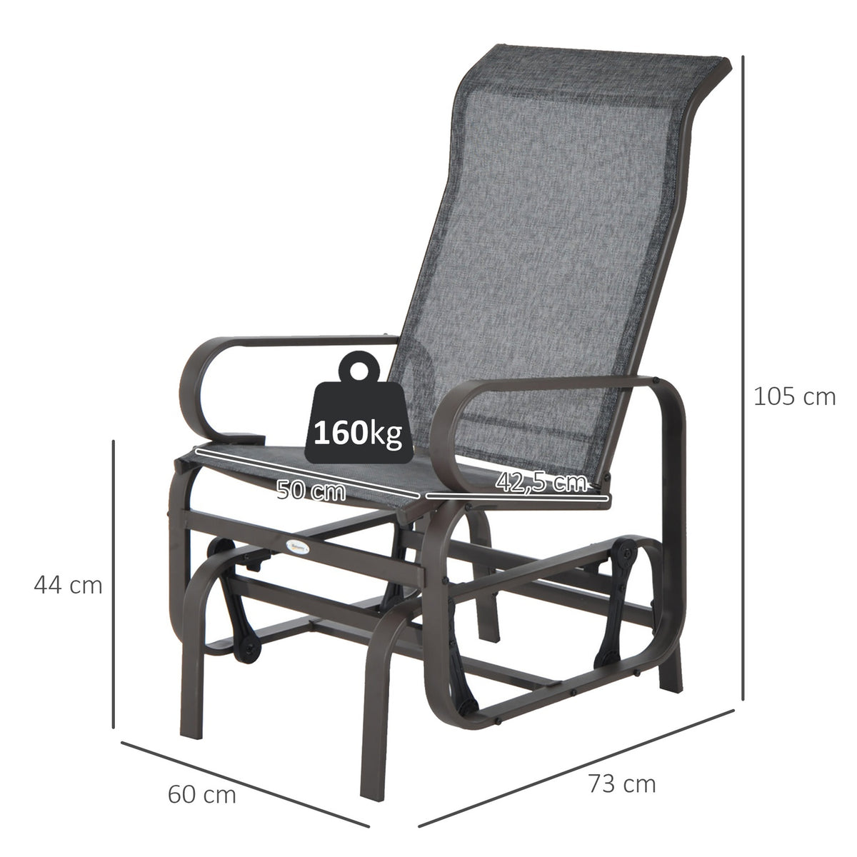Rocking chair garden chair relaxation chair 60x75x104cm metal garden swing for terrace balcony with text line