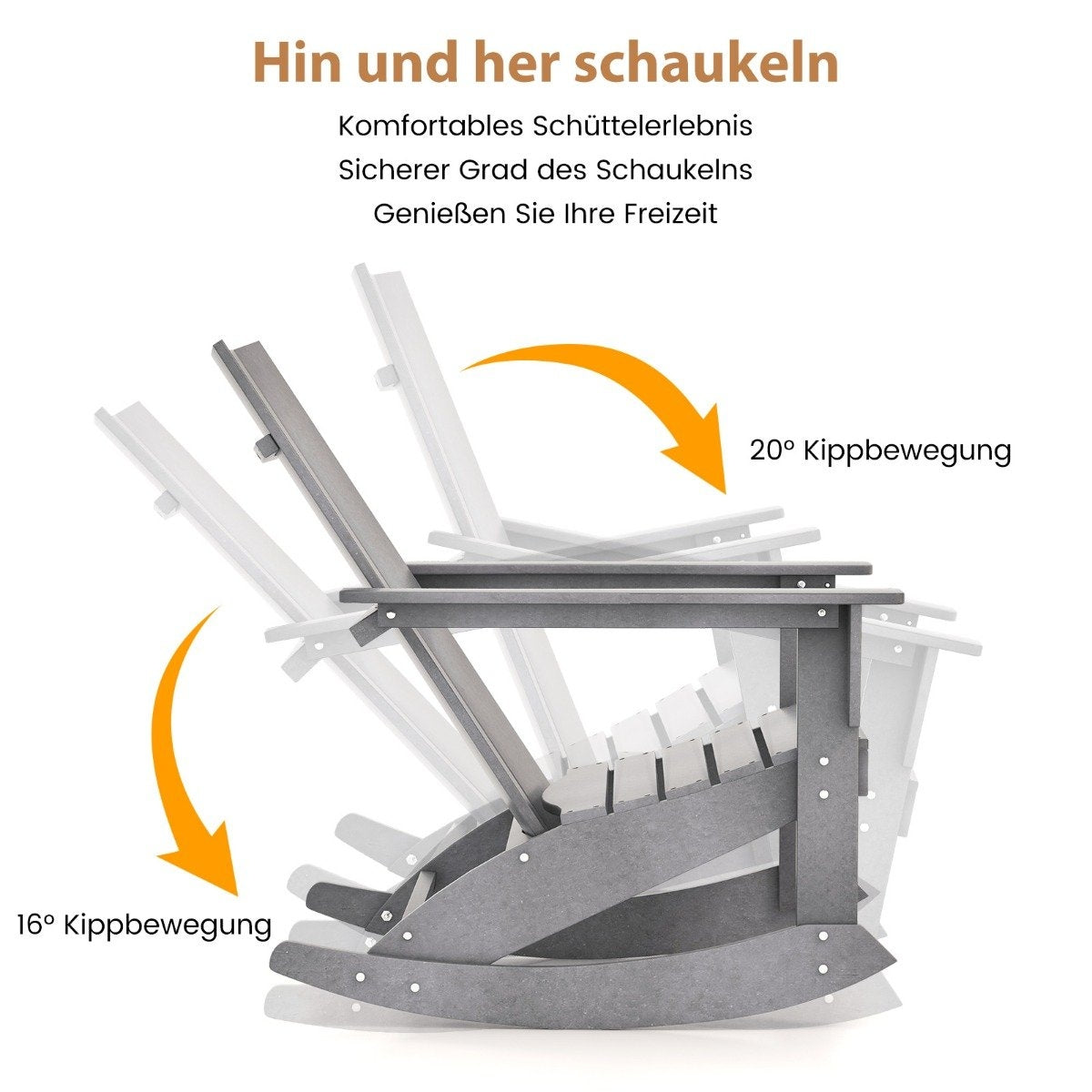 Rocking chair outdoor Adirondack garden chair made of HDPE 93 x 55.5 x 90 cm gray