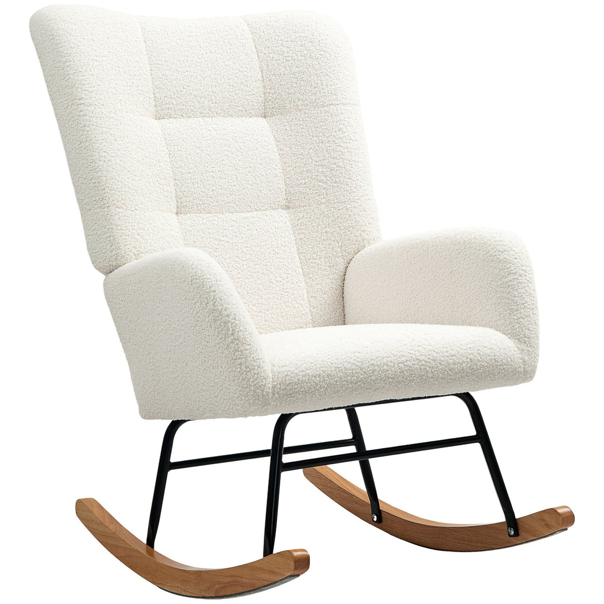Rocking chair, rocking chair with armrests, teddy velvet look, relaxation chair with wooden runners, swing chair, nursing chair for bedroom, living room, cream white