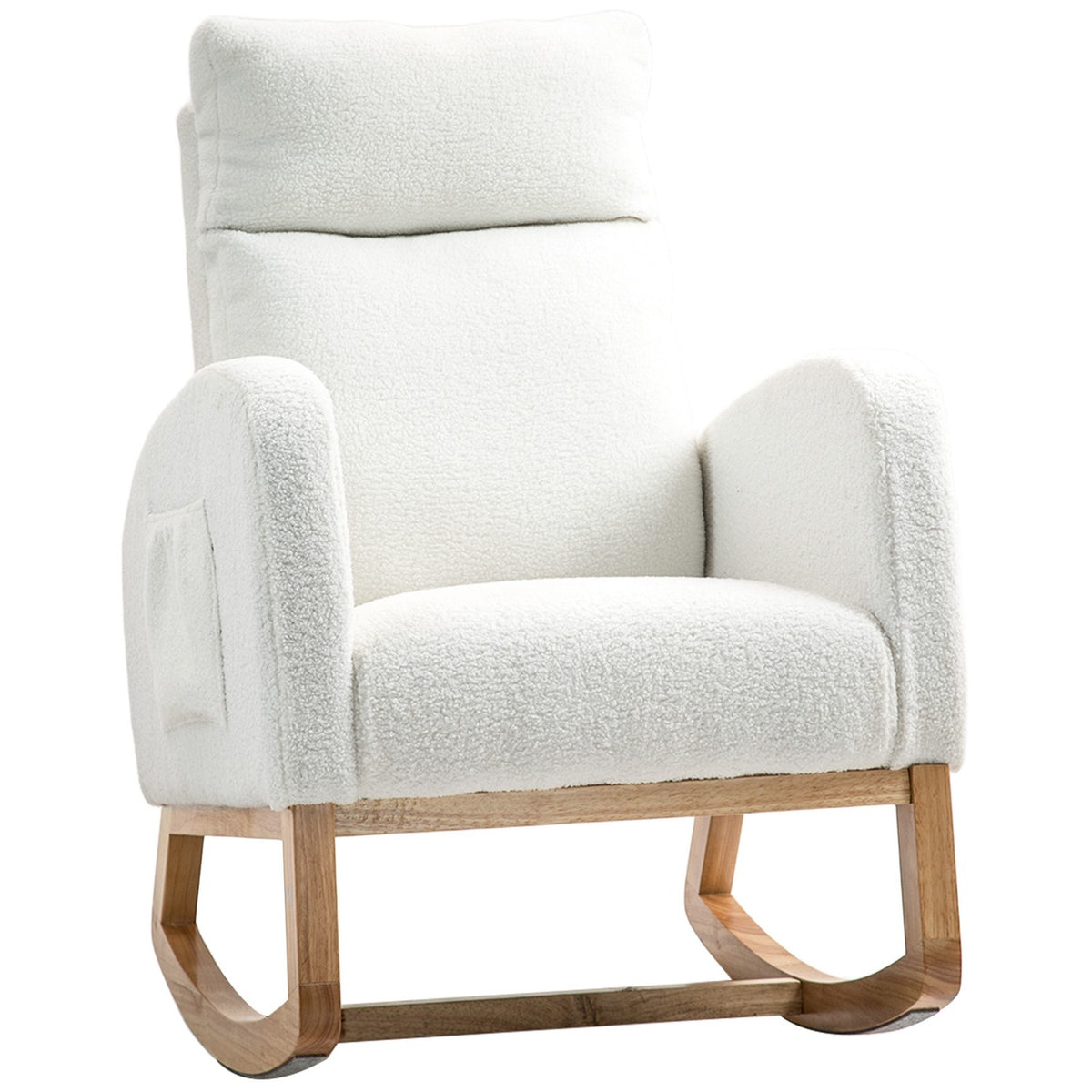 Rocking chair, swing chair, armchair, nursing chair with velvet look, rocking chair can hold up to 120 kg, for bedroom, living room, cream white