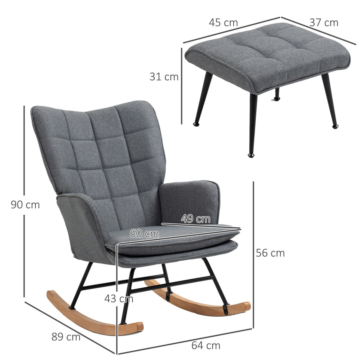 Rocking chair, up to 130 kg, swing chair with stool, armchair, nursing chair with linen look, rocking chair for bedroom