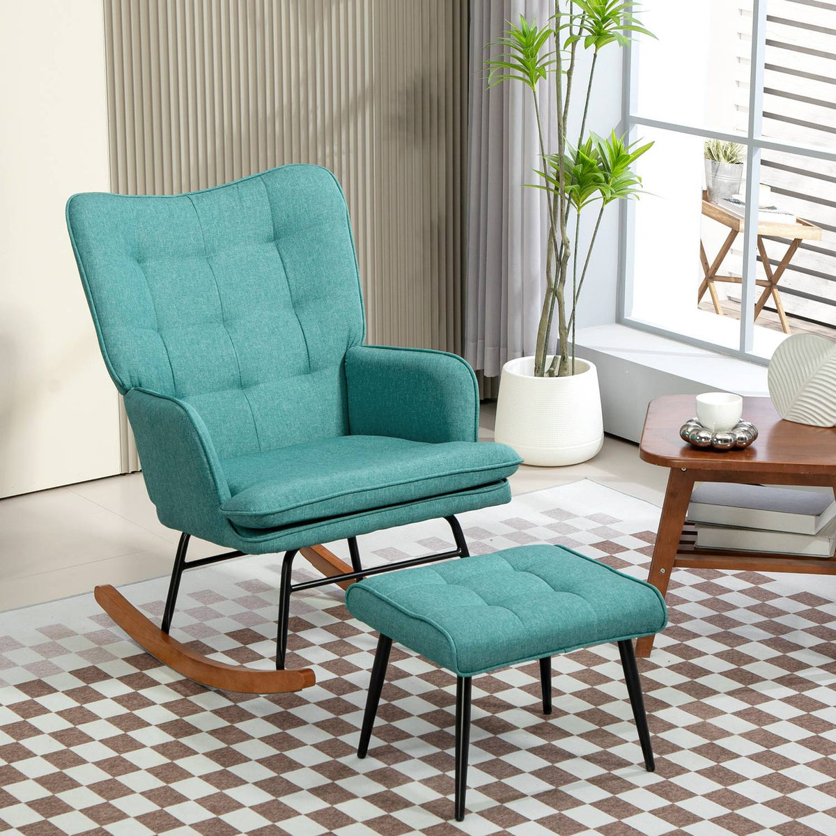 Rocking chair, up to 130 kg, swing chair with stool, armchair, nursing chair with linen look, rocking chair for bedroom