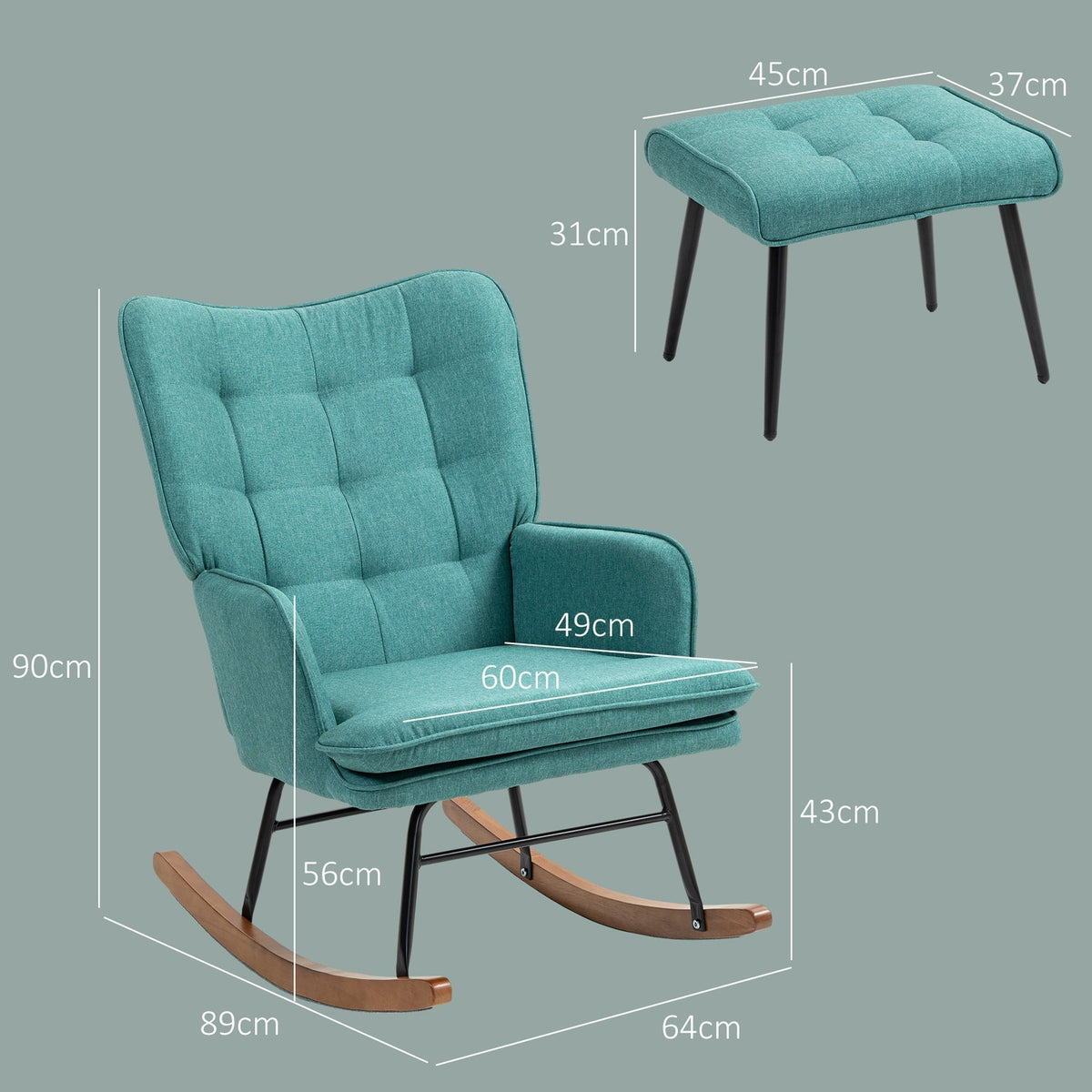 Rocking chair, up to 130 kg, swing chair with stool, armchair, nursing chair with linen look, rocking chair for bedroom