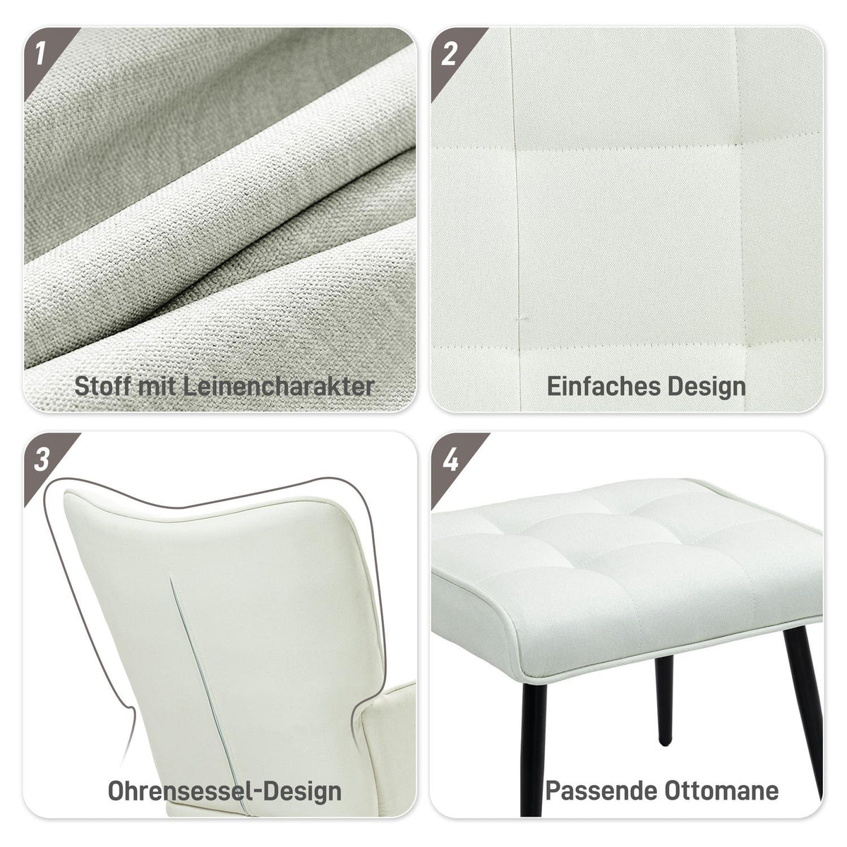 Rocking chair, up to 130 kg, swing chair with stool, armchair, nursing chair with linen look, rocking chair for bedroom
