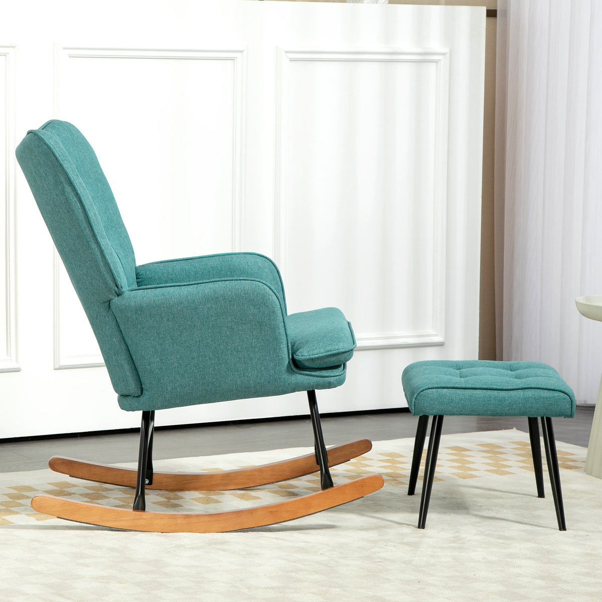 Rocking chair, up to 130 kg, swing chair with stool, armchair, nursing chair with linen look, rocking chair for bedroom
