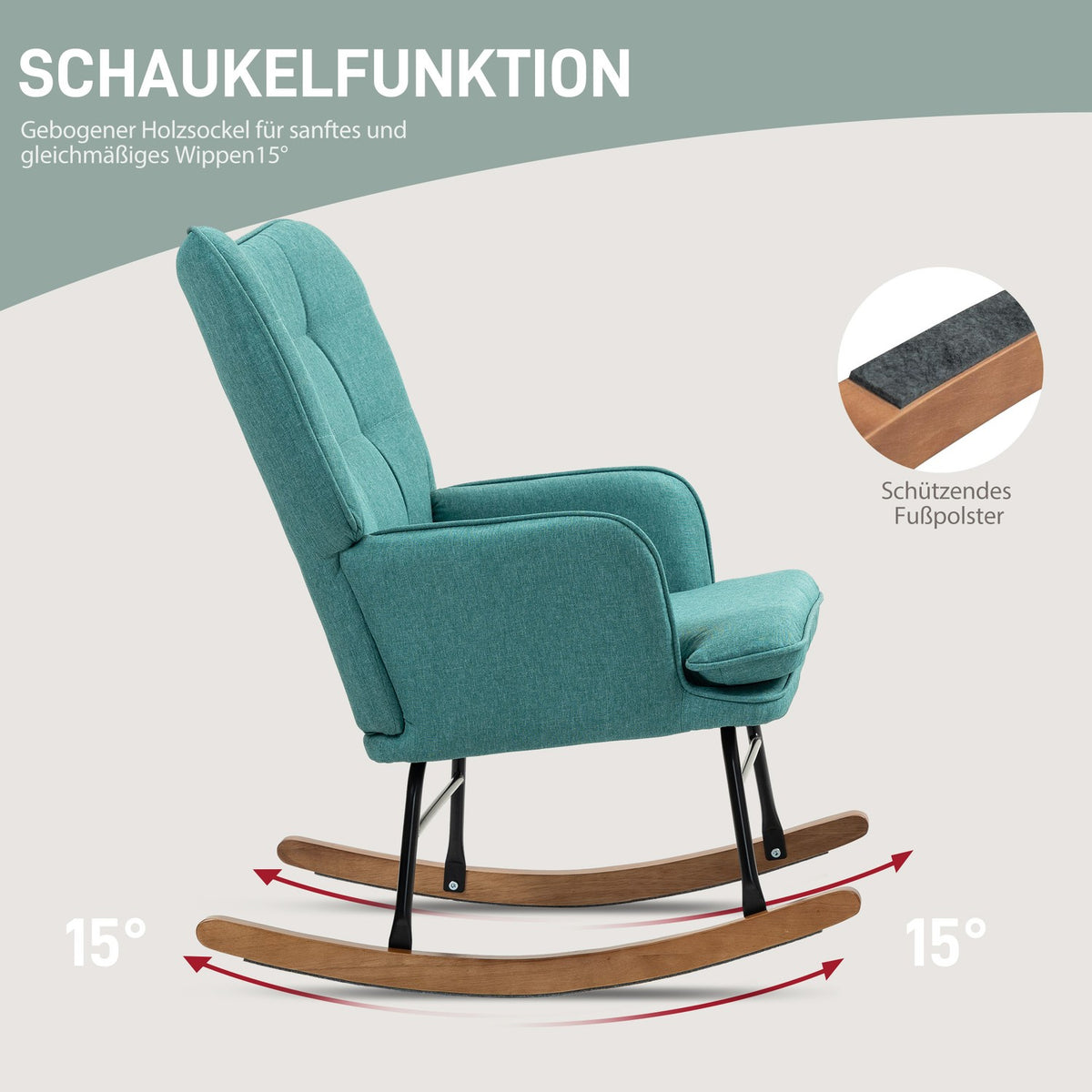 Rocking chair, up to 130 kg, swing chair with stool, armchair, nursing chair with linen look, rocking chair for bedroom
