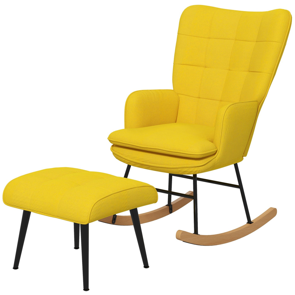 Rocking chair with stool, armchair, relaxation chair with linen look, rocking chair with a load capacity of up to 130 kg, beige