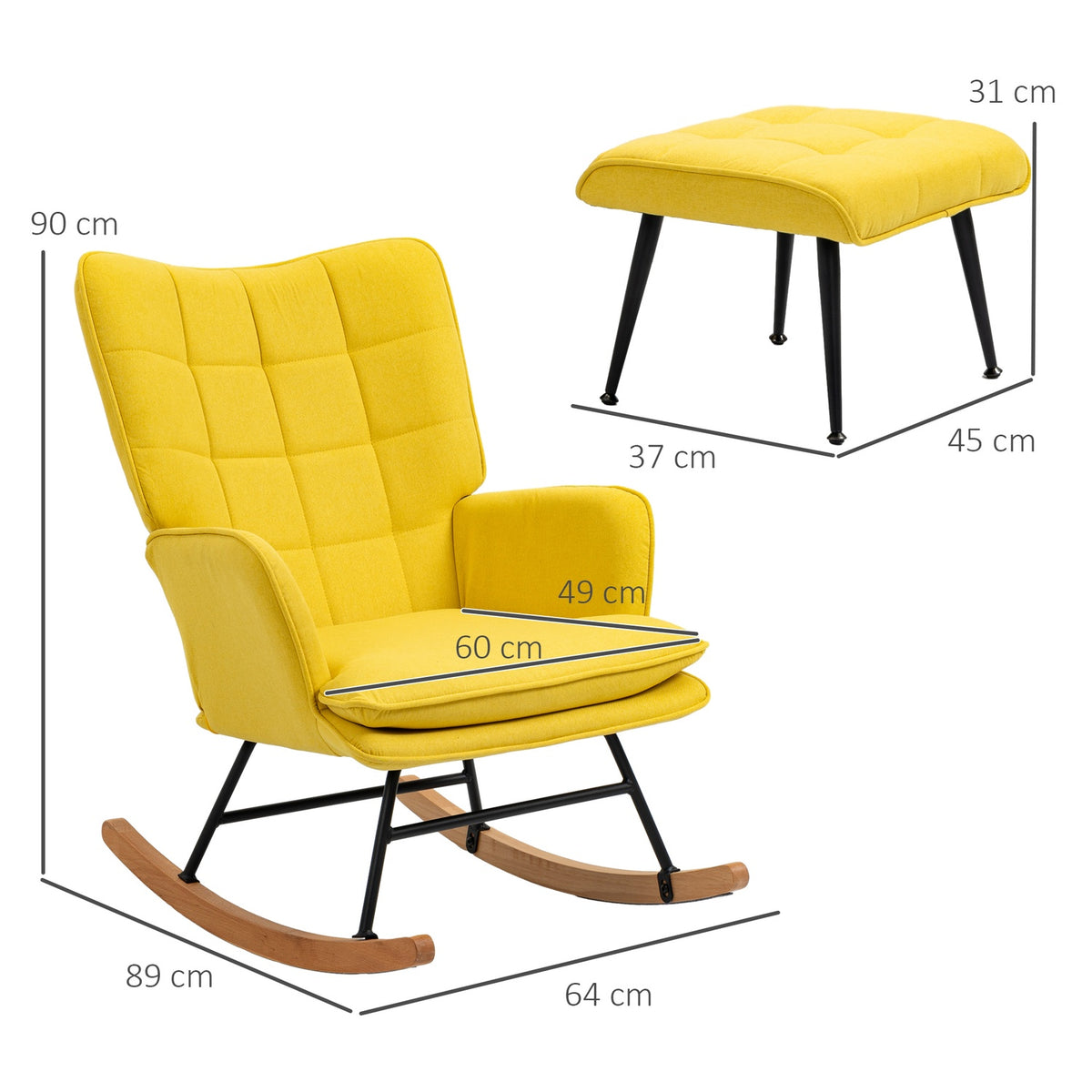 Rocking chair with stool, armchair, relaxation chair with linen look, rocking chair with a load capacity of up to 130 kg, beige