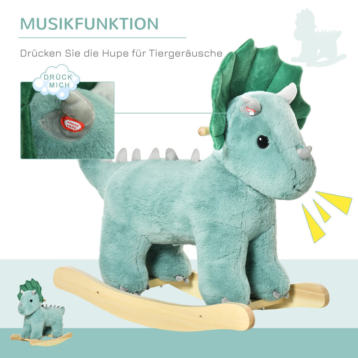 Rocking horse rocking animal for children dark green 64 x 30 x 54 cm, stable & safe, ideal for playroom