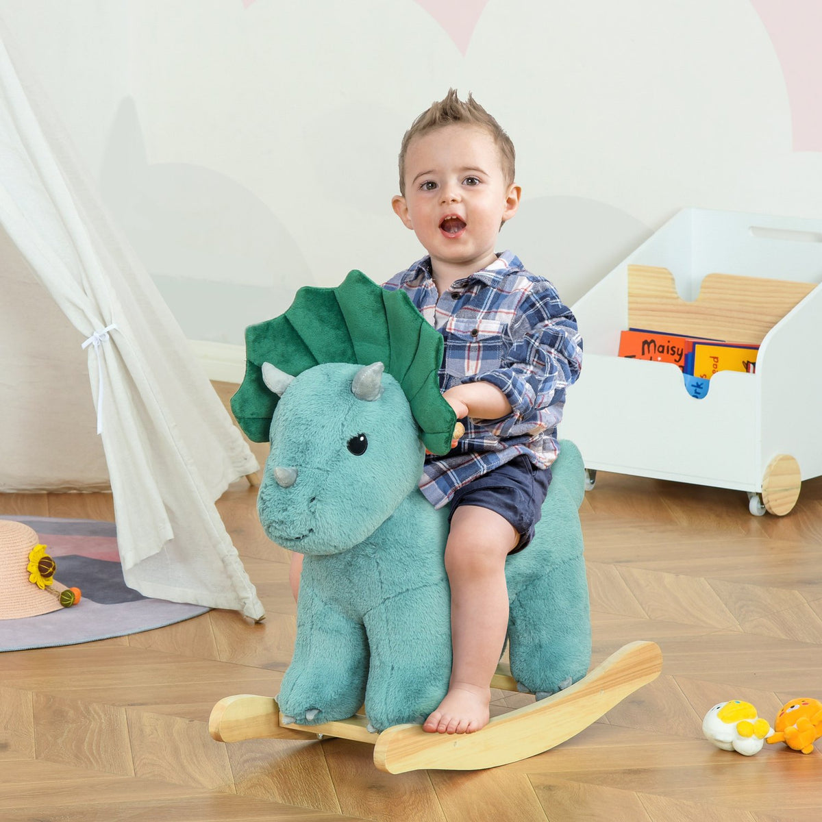 Rocking horse rocking animal for children dark green 64 x 30 x 54 cm, stable & safe, ideal for playroom