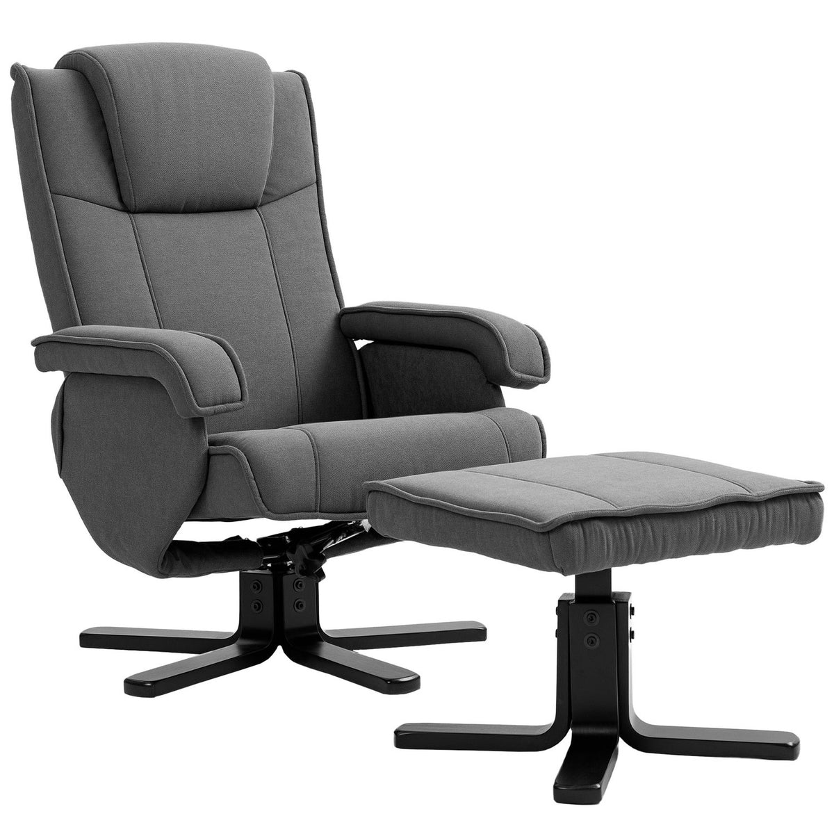 Rocking recliner chair with footstool, velvet-look fabric cover, swivel upholstered chair, wooden frame, grey