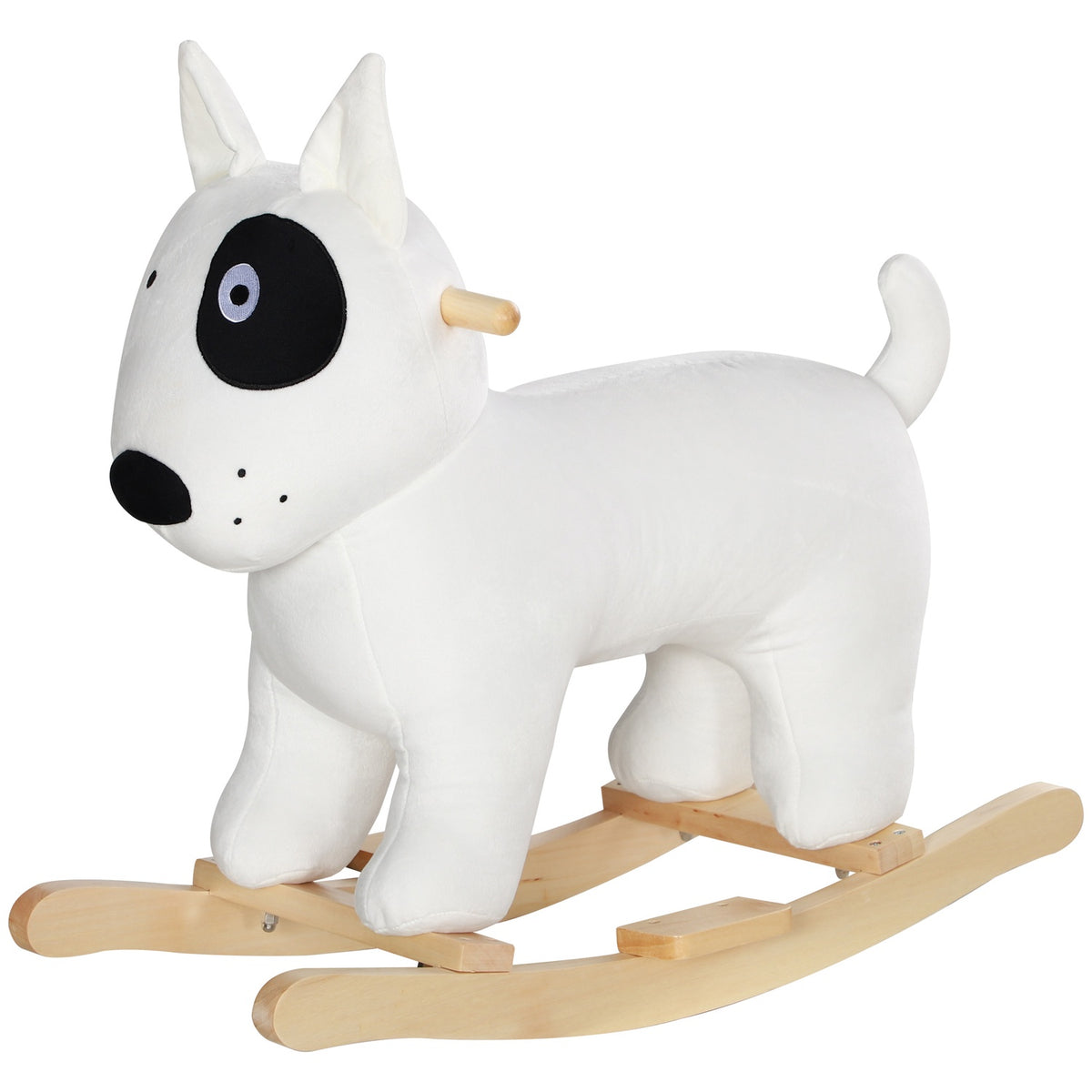 Rocking toy rocking dogs with sound function, wooden legs and handles, baby rocking toy with plush look, for 2-4 years children, white