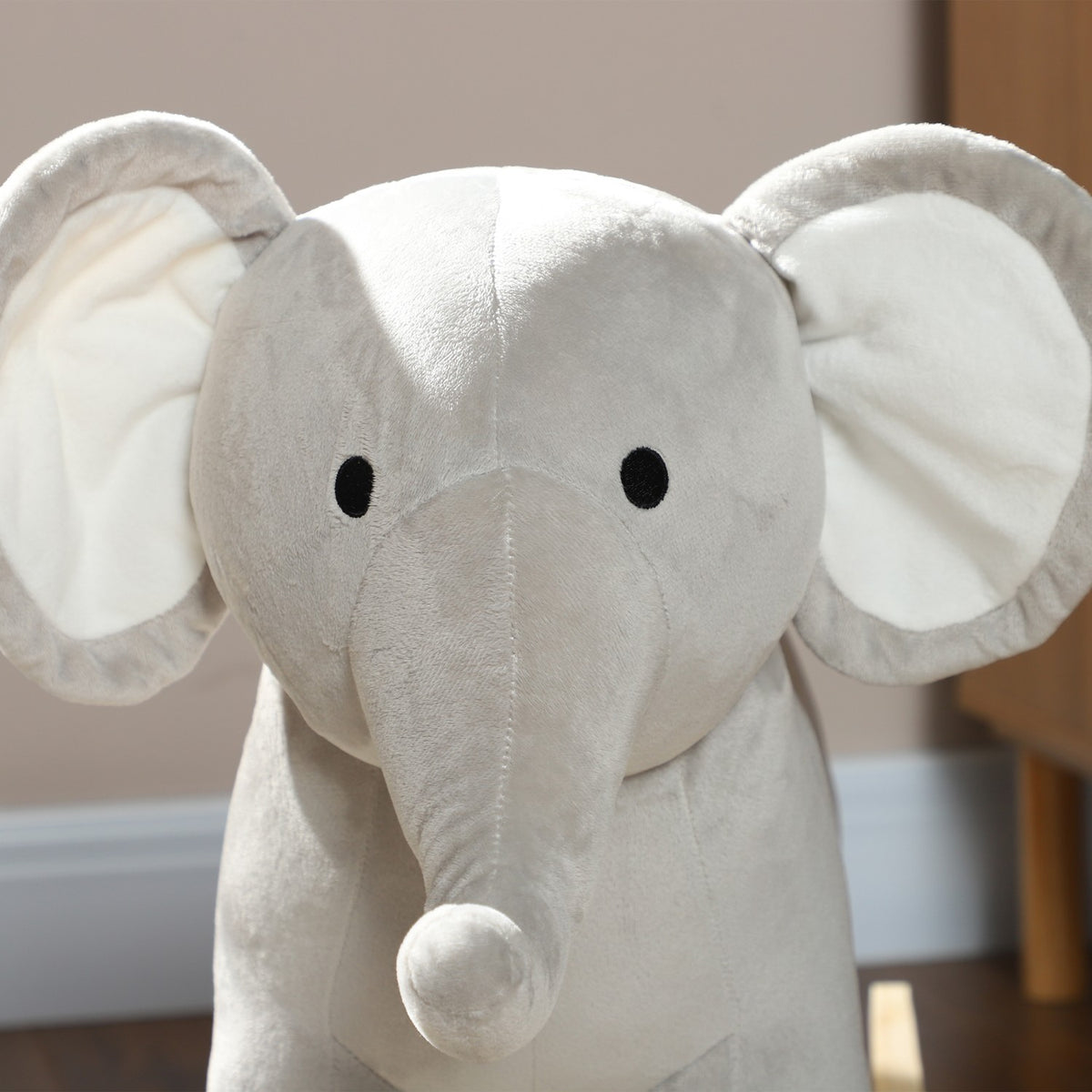 Rocking toy rocking elephant with sound function and handles, baby rocking toy with plush look, for 2-4 years children, gray