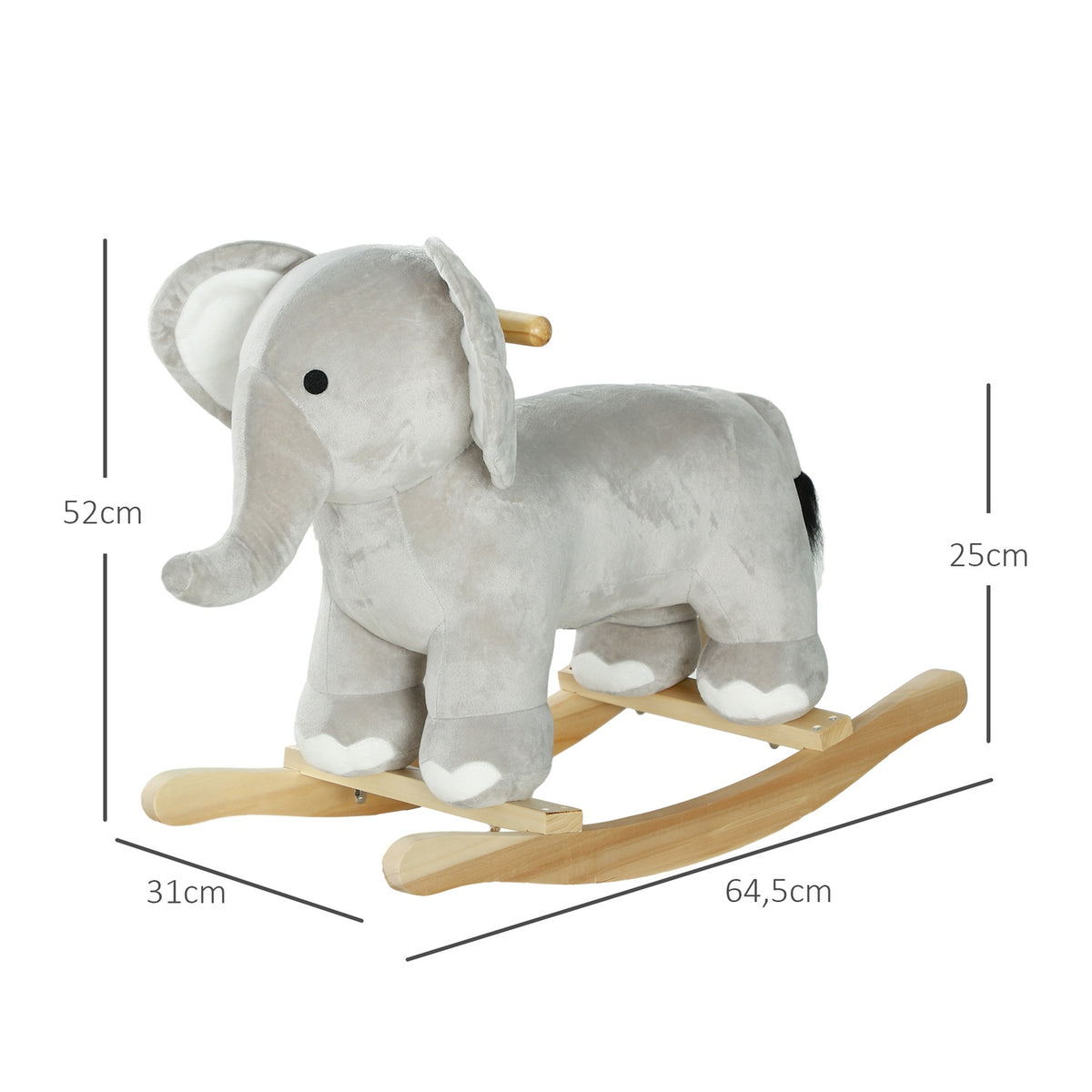 Rocking toy rocking elephant with sound function and handles, baby rocking toy with plush look, for 2-4 years children, gray