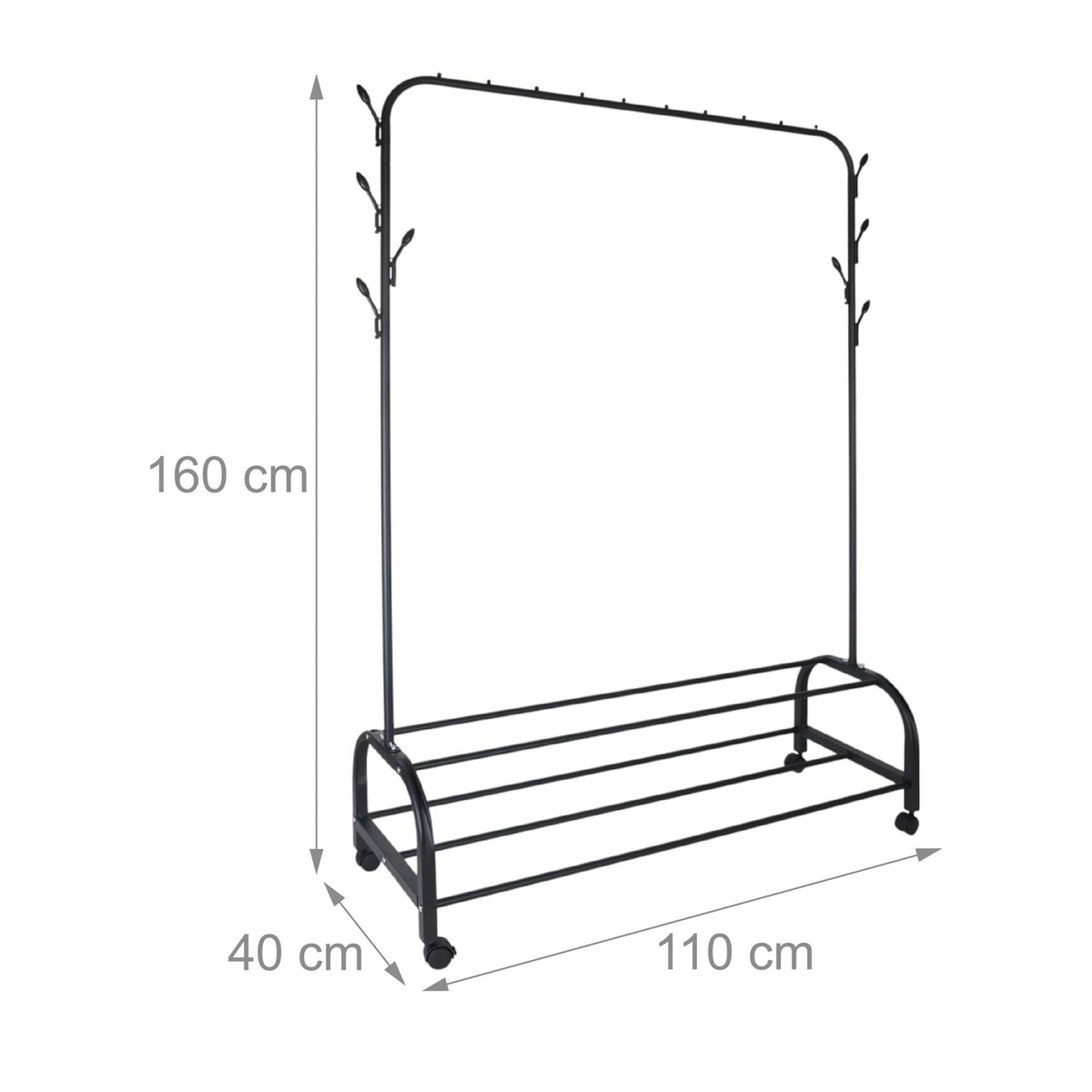Rollable Iron Clothing Rack with 2 Shelves