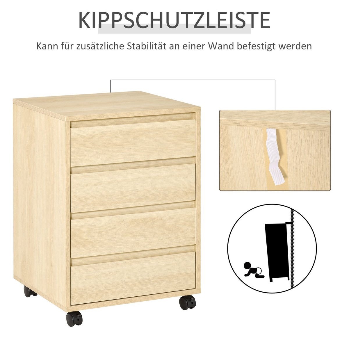 Roll container filing cabinet office cabinet with 4 drawers storage cabinet storage container natural 46 x 40 x 65 cm