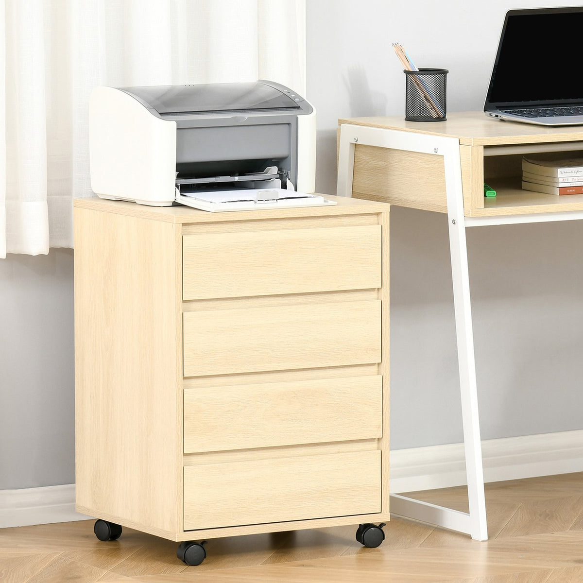 Roll container filing cabinet office cabinet with 4 drawers storage cabinet storage container natural 46 x 40 x 65 cm