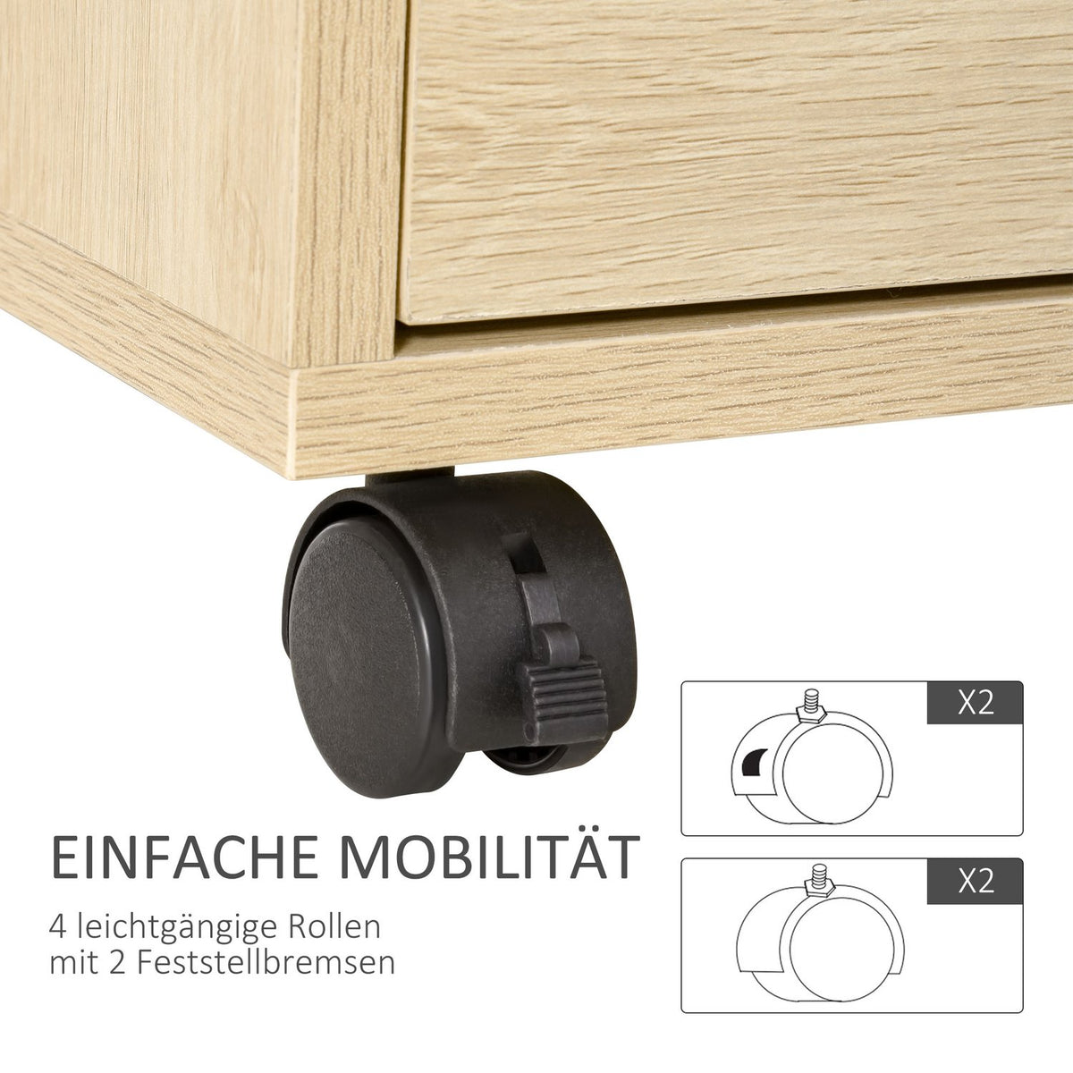 Roll container filing cabinet office cabinet with 4 drawers storage cabinet storage container natural 46 x 40 x 65 cm
