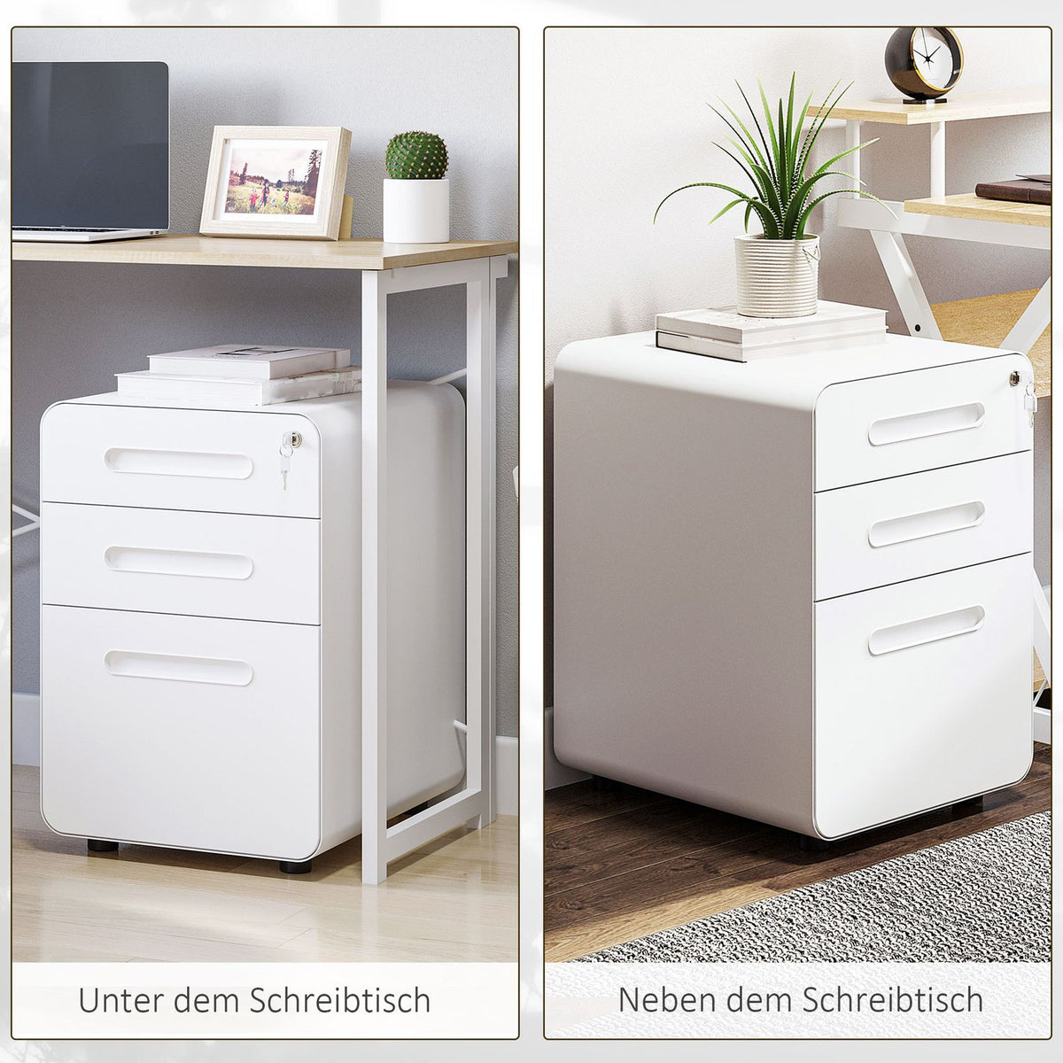 Roll container filing cabinet office container with 3 drawers, steel, white, 39x48x59cm