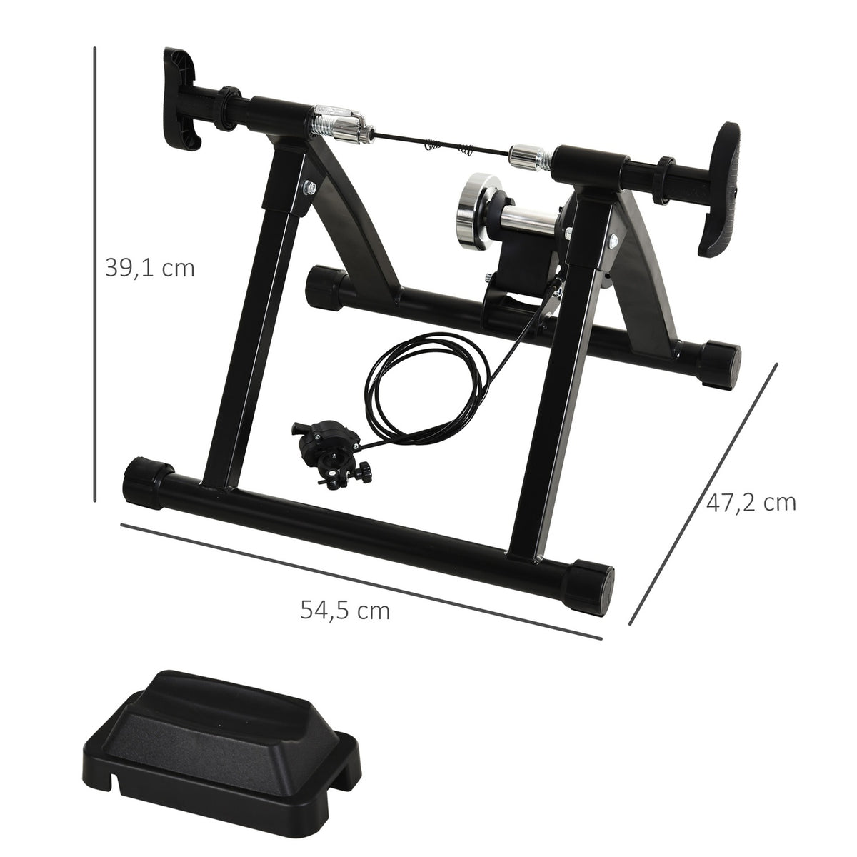 Roller Trainer Bicycle Exercise Bike, Magnetic Brake, Foldable & Adjustable, For 26"-28"/700C, Steel, Black, 54.5X47.2X39.1Cm