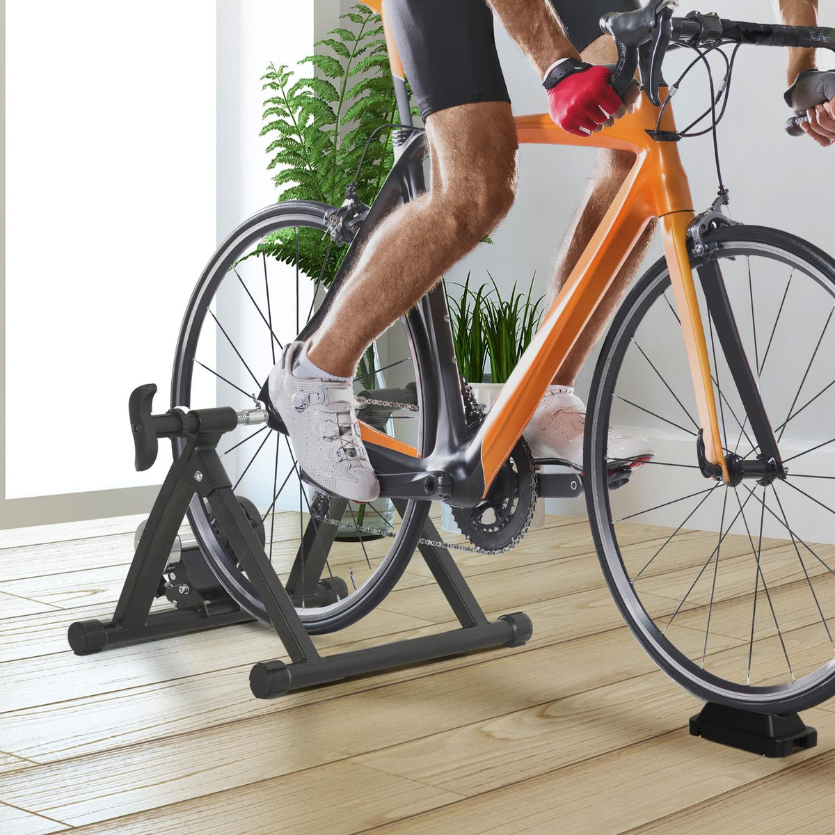 Roller Trainer Bicycle Exercise Bike, Magnetic Brake, Foldable & Adjustable, For 26"-28"/700C, Steel, Black, 54.5X47.2X39.1Cm
