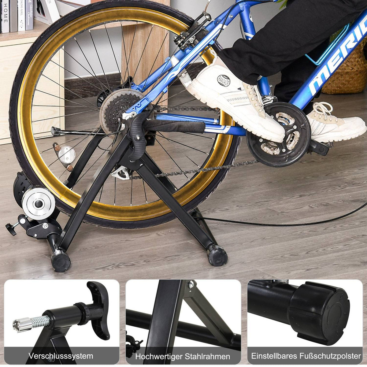 Roller Trainer Bicycle Trainer Indoor Bicycle Exercise Bike Foldable Magnetic Brake 26"-29" Metal Pp Black 68 X 62.5 X 49 Cm