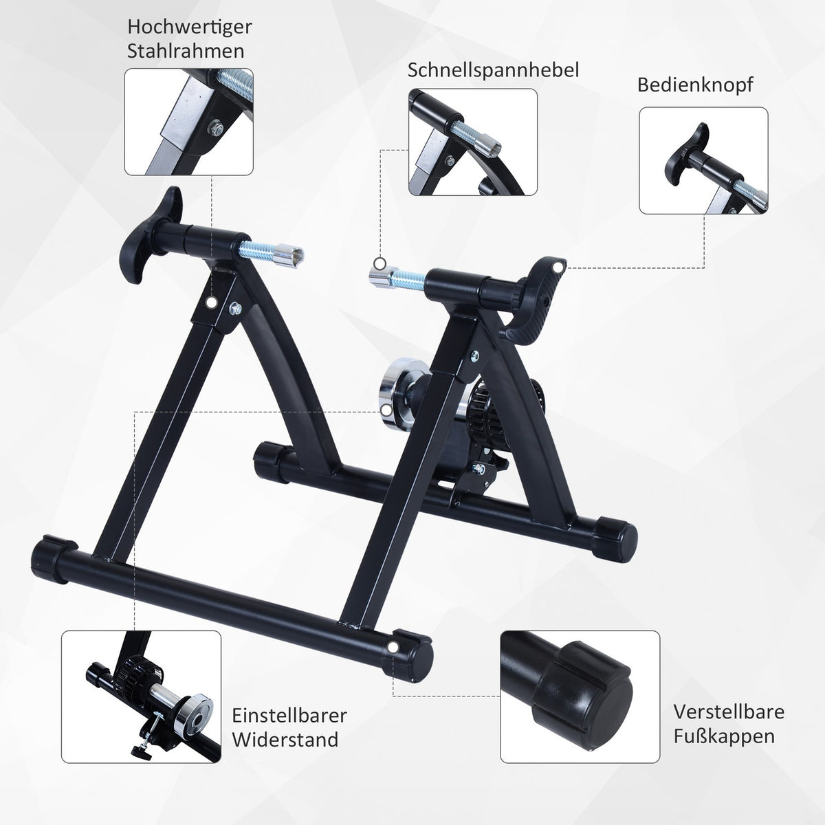 Roller Trainer, Indoor Bicycle Exercise Bike, Foldable With Magnetic Brake, For 26"-28" Wheels, Steel, Black, 54.5X47.2X39.1Cm