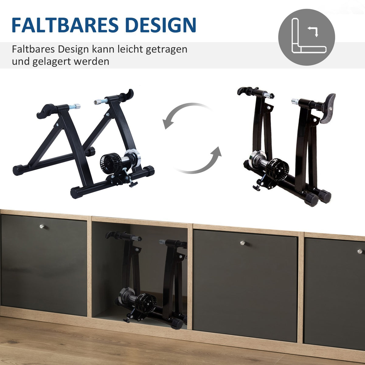 Roller Trainer, Indoor Bicycle Exercise Bike, Foldable With Magnetic Brake, For 26"-28" Wheels, Steel, Black, 54.5X47.2X39.1Cm