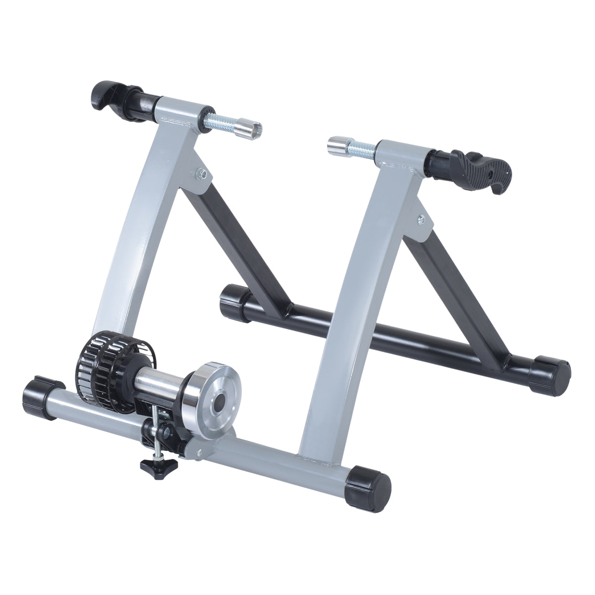 Roller Trainer Indoor Bicycle Exercise Bike, Foldable With Magnetic Brake, For 26"-28" Wheels, Steel, Silver, 54.5X47.2X39.1Cm