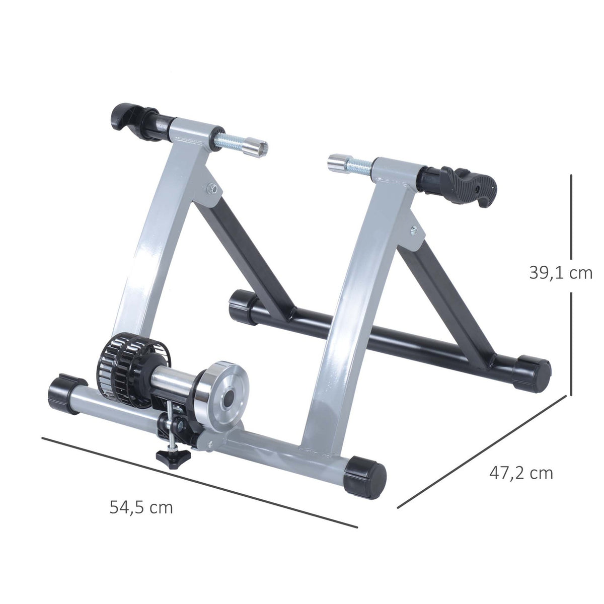 Roller Trainer Indoor Bicycle Exercise Bike, Foldable With Magnetic Brake, For 26"-28" Wheels, Steel, Silver, 54.5X47.2X39.1Cm
