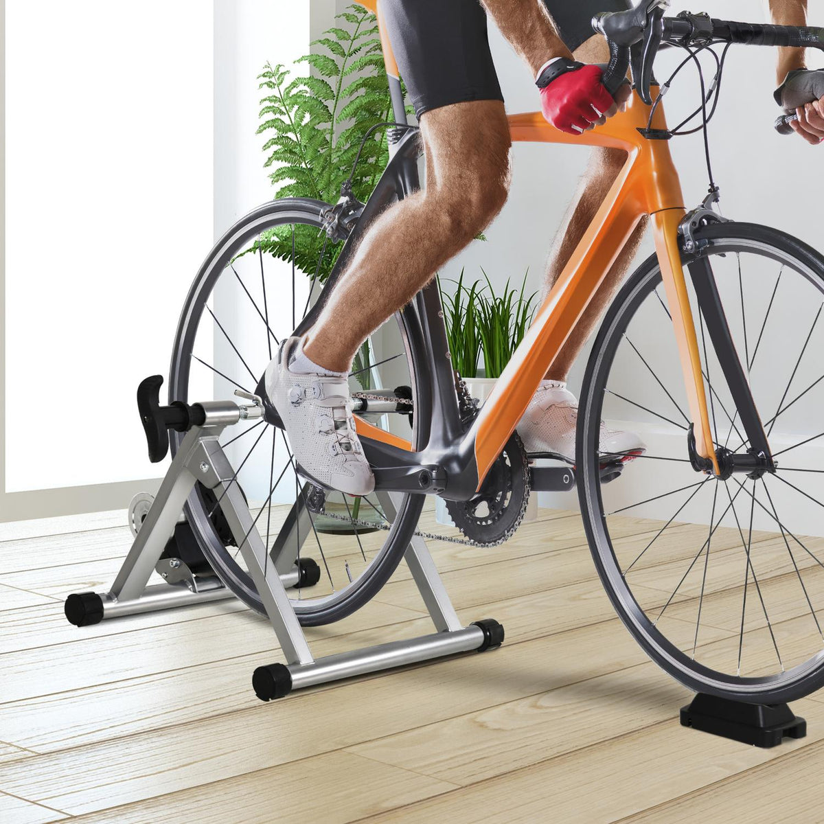 Roller Trainer Road Bike Bicycle Trainer Indoor Magnetic Brake Foldable Adjustable 26"-28" Or 700C Steel Silver