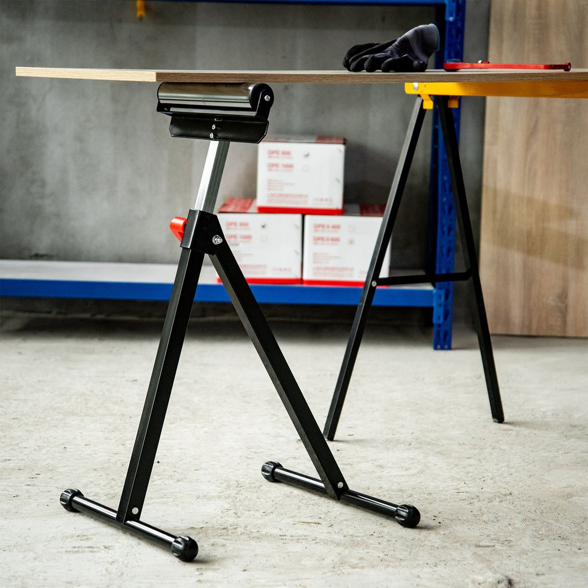 Roller Trestle Height-Adjustable Support Trestle, Loadable Up To 90Kg, Metal, Black, 44X50X68-110Cm
