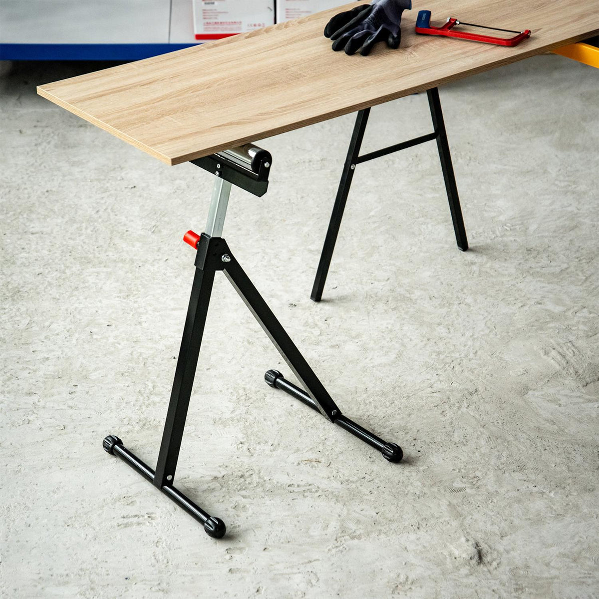 Roller Trestle Height-Adjustable Support Trestle, Loadable Up To 90Kg, Metal, Black, 44X50X68-110Cm