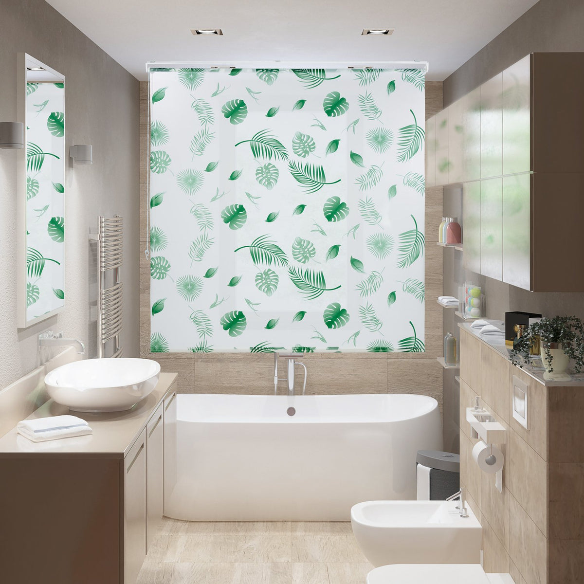 Roller blind for shower Leaves green