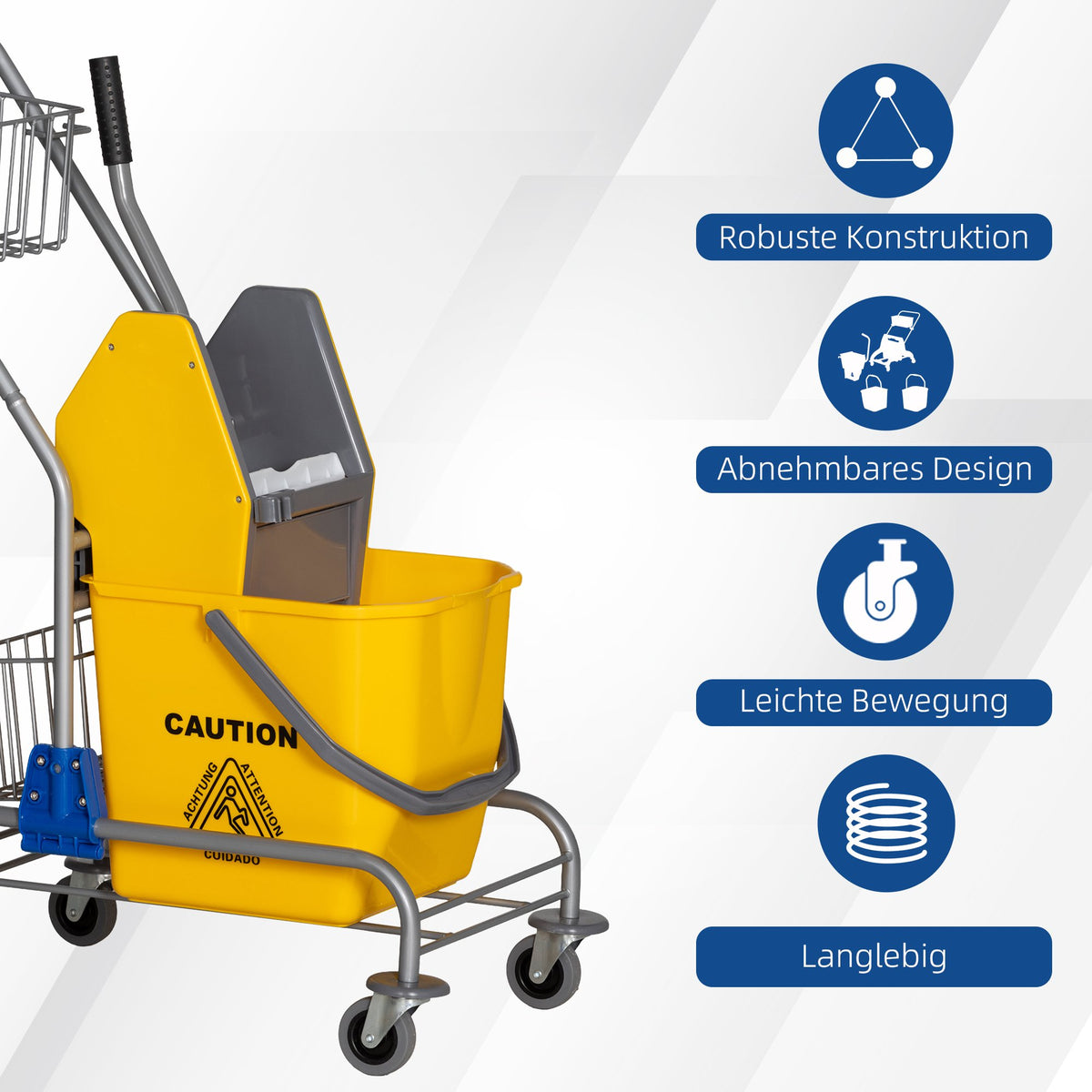 Rolling Cleaning Bucket, 26L, Plastic, Metal Handle