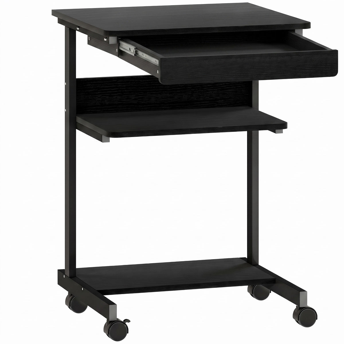 Rolling Computer Desk with Drawer, Shelves and Locking Casters