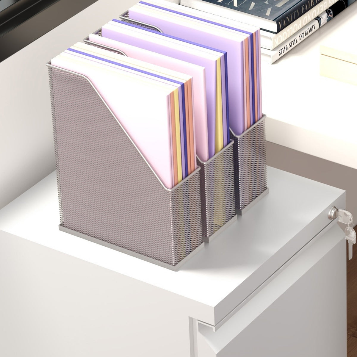 Rolling Container Filing Cabinet 2 Drawers Office Container Lockable Standing Container Office Cabinet A4 Format Steel White 37X43.5X67.5Cm