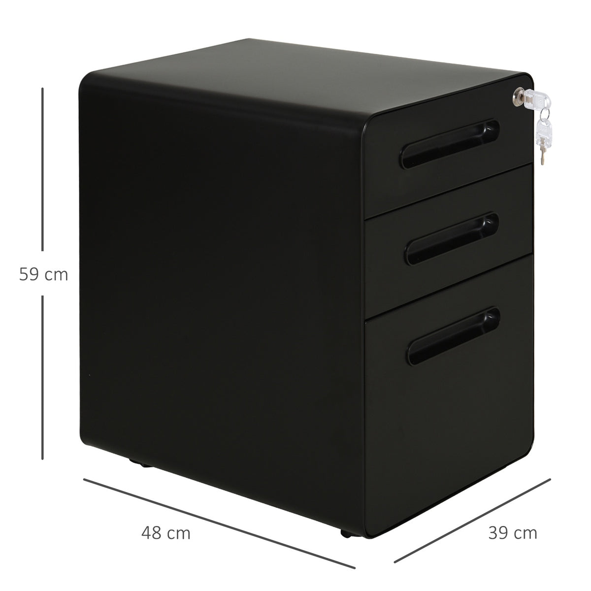Rolling Container Filing Cabinet Office Container With 3 Drawers, Steel, Black, 39X48X59Cm