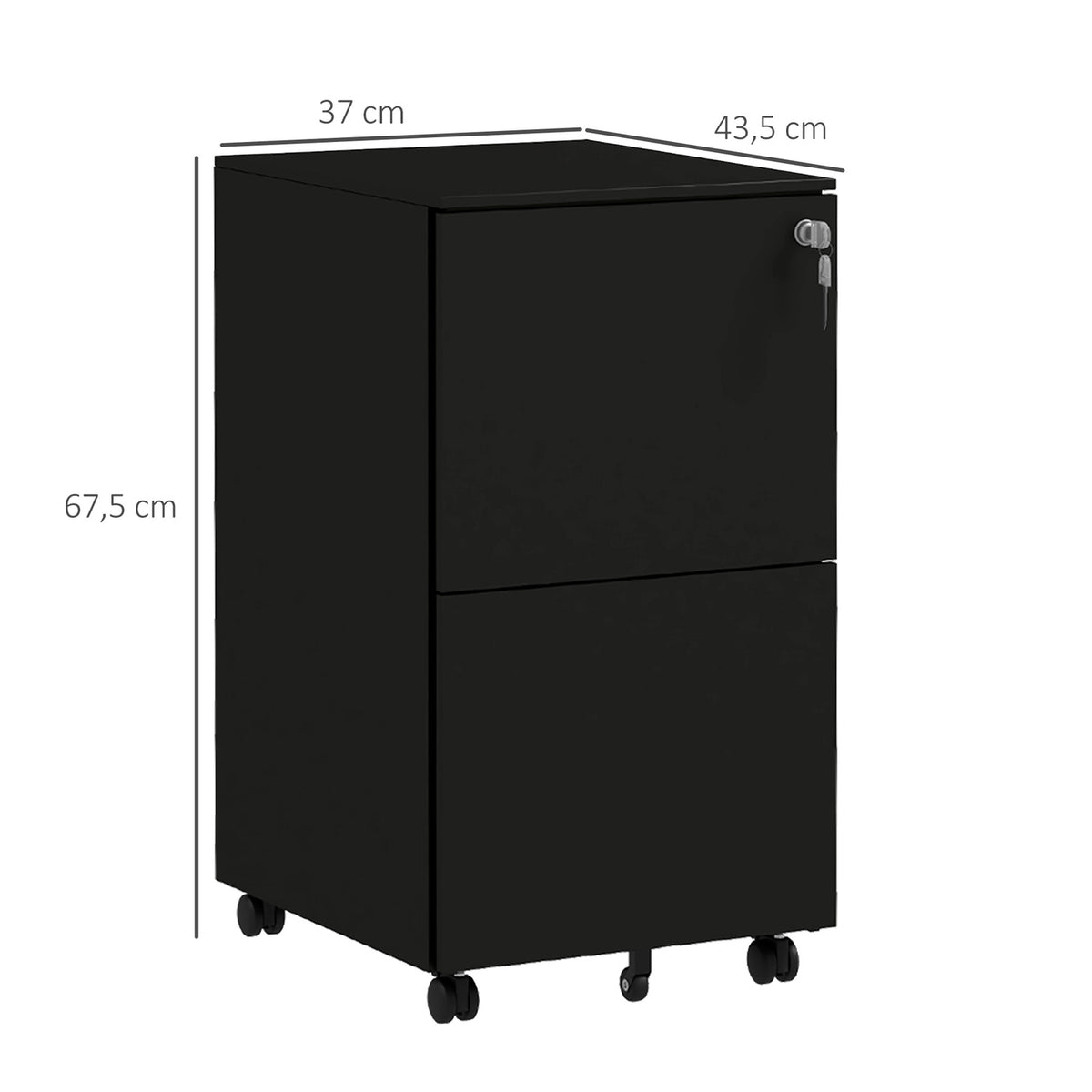 Rolling Container Filing Cabinet With 2 Drawers, Lockable, On Wheels, Steel, Black, 37X43.5X67.5Cm