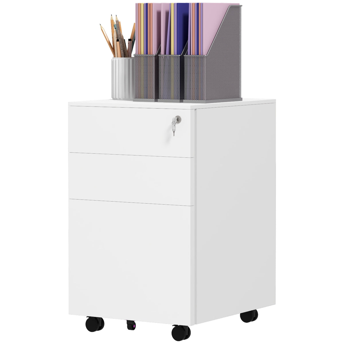 Rolling Container Filing Cabinet With 3 Drawers & Lock, For A4, Steel, 37X43.5X60Cm